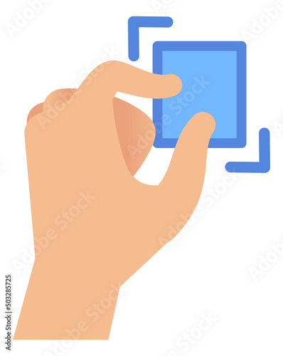 Phone hand gesture. Black icon palm with fingers pushes square, smartphone or tablet with touchscreen gestures, control in application or on website, zoom interface sign vector illustration