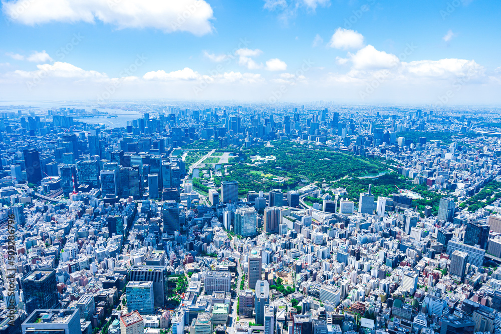 Fototapeta premium Aerial photo of the Imperial Palace in Tokyo