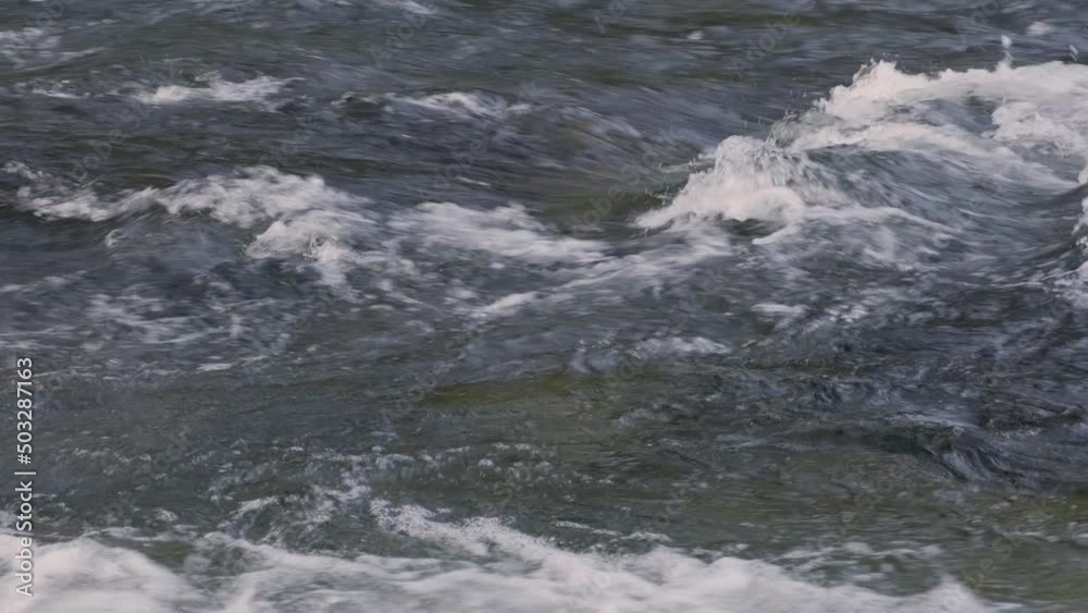 Slow motion of water stream in a mountain river close-up Slow motion of water stream in a mountain river close-up