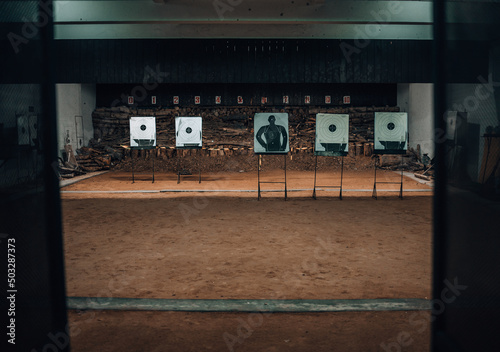The target shooting practice is at close range in the shooting range.