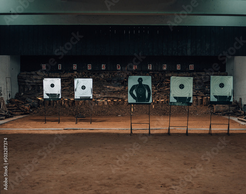 The target shooting practice is at close range in the shooting range.
