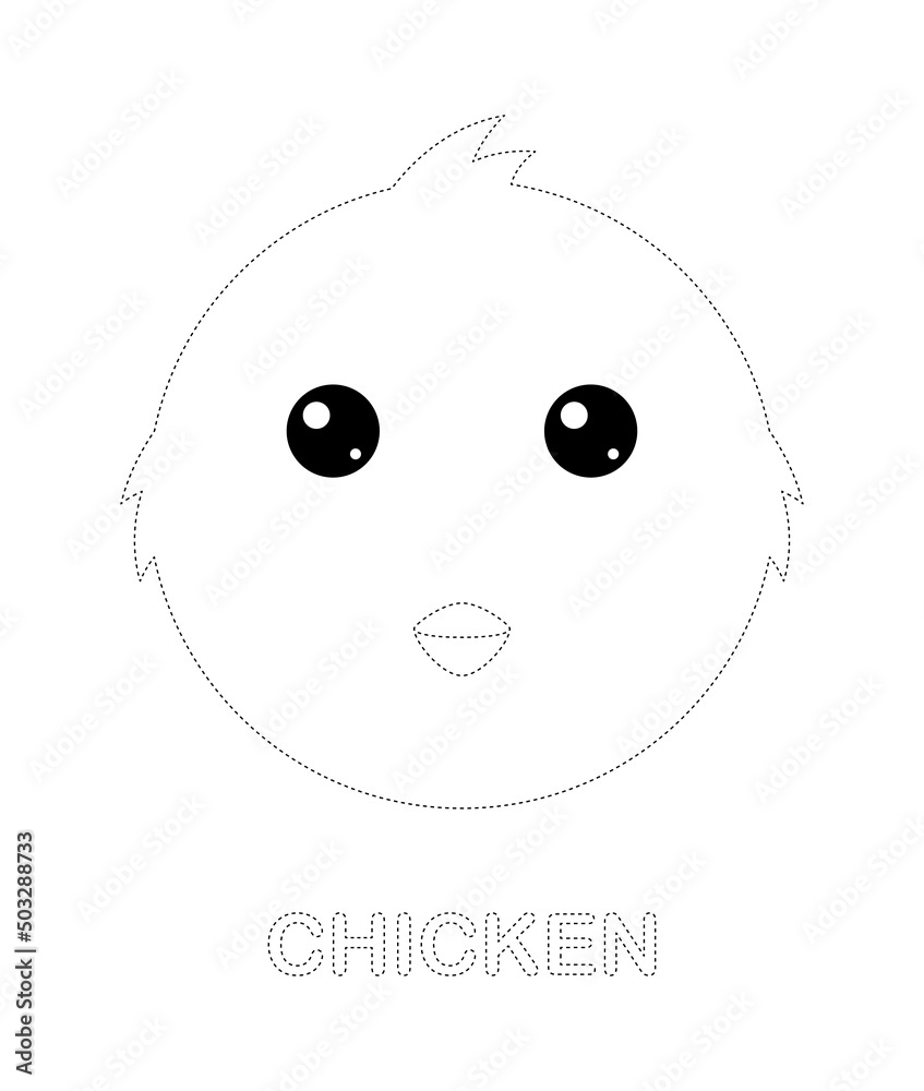 Fototapeta premium Chicken tracing worksheet for kids