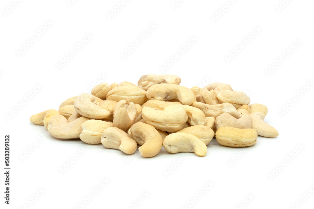 Roasted cashew nut isolated on white background.