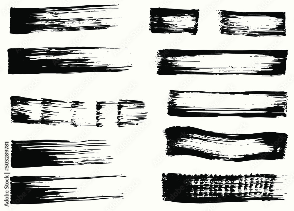 Grunge vector wide brush strokes. Isolated, hand drawn collection
