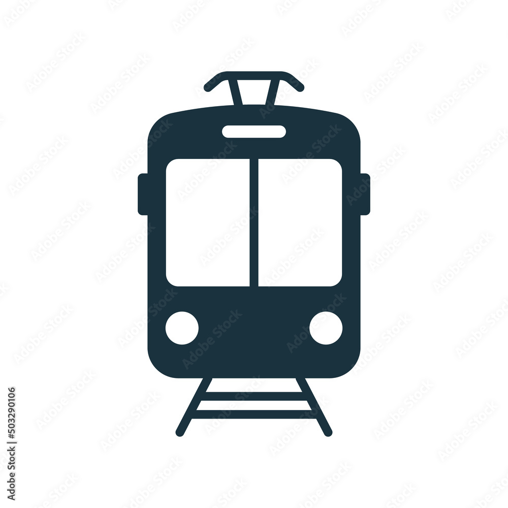 Black Tram Silhouette Icon. Stop Station Sign for City Electric Public Transport Glyph Pictogram. Streetcar in Front View Icon. Urban Vintage Tramway Symbol. Isolated Vector Illustration Black Tram Silhouette Icon. Stop Station Sign for City Electric Public Transport Glyph Pictogram. Streetcar in Front View Icon. Urban Vintage Tramway Symbol. Isolated Vector Illustration