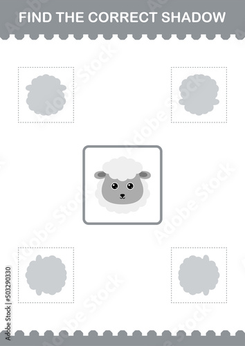 Find the correct shadow Sheep face. Worksheet for kids