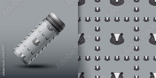 Skunk seamless pattern with bottle