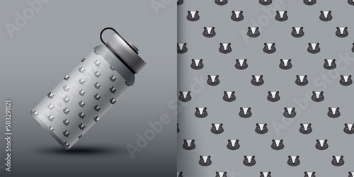 Skunk seamless pattern with bottle