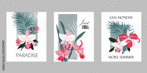 Set of tropical posters in minimal style