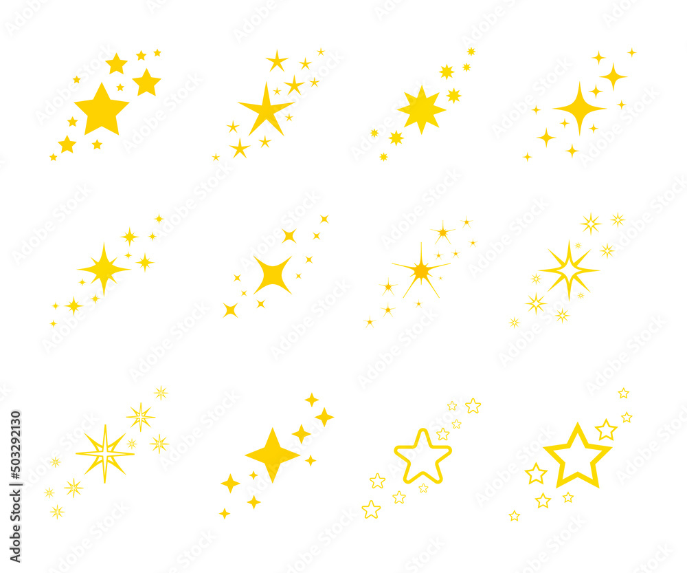 vector set of yellow gold cluster of stars on white background vector set of yellow gold cluster of stars on white background