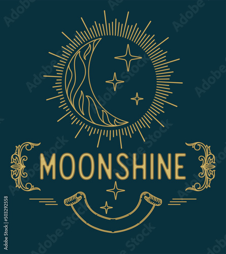 Moonshine - decorative ornate vector emblem sign