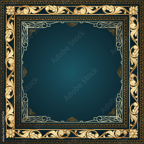 Golden ornate art deco vintage blank frame