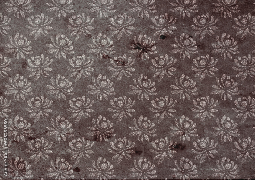 Fototapeta premium Background with floral ornament. Raster illustration. Design for postcard, wrapper, packaging or scrapbooking. Printing on paper or fabric.