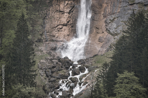 Highest waterfall in Germany in the mountains and forest - R  thbachfall Obersee K  nigssee Alps