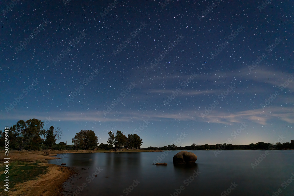 Night landscape with moonlight in the swamp of Valdesalor. Extremadura. Spain. Night landscape with moonlight in the swamp of Valdesalor. Extremadura. Spain.