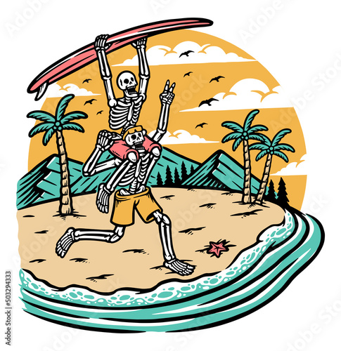 Two skulls having fun on the beach