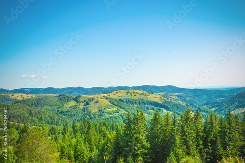 View of the mountains on the way to the Pysanyj stone .Carpathians