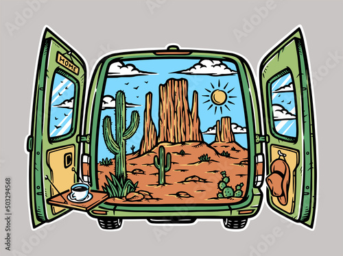 Desert landscape in the car