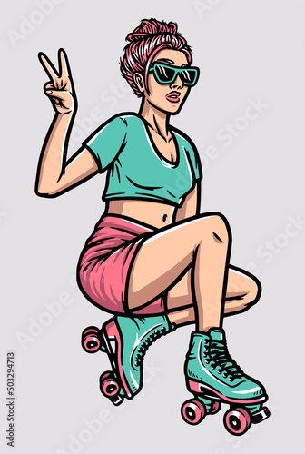 Young woman on roller skates