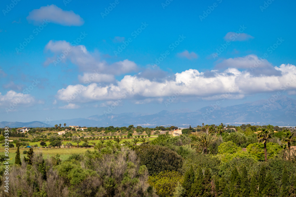Blick auf das Tramuntana Gebirge in Richtung Alcudia auf Mallorca