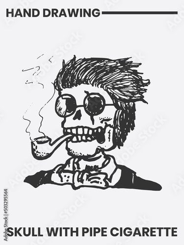 Hand drawn tattoo design with smoking skull concept