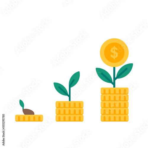 growing pile of dollar coins money saving concept