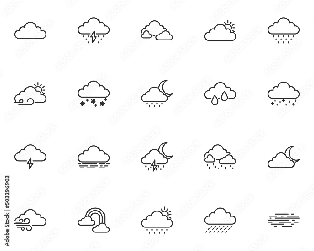 Obraz premium set of weather line icons, cloud, rain, temperature