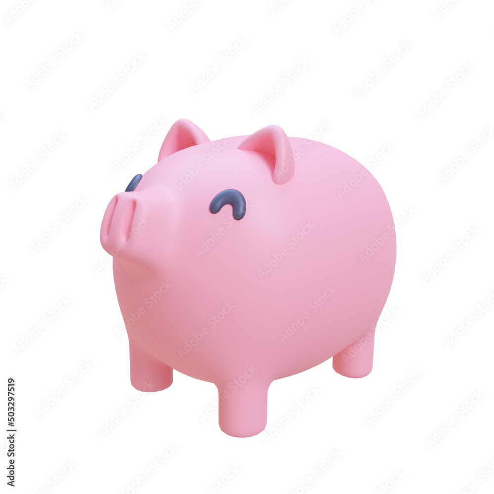 Cute piggy bank for collecting gold coins. Savings ideas for future investments. 3D Illustration.