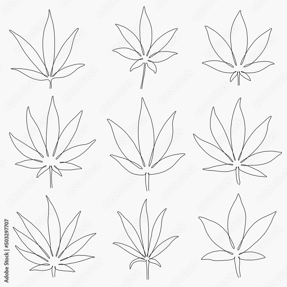 Simplicity cannabis leaf freehand continuous drawing flat design.