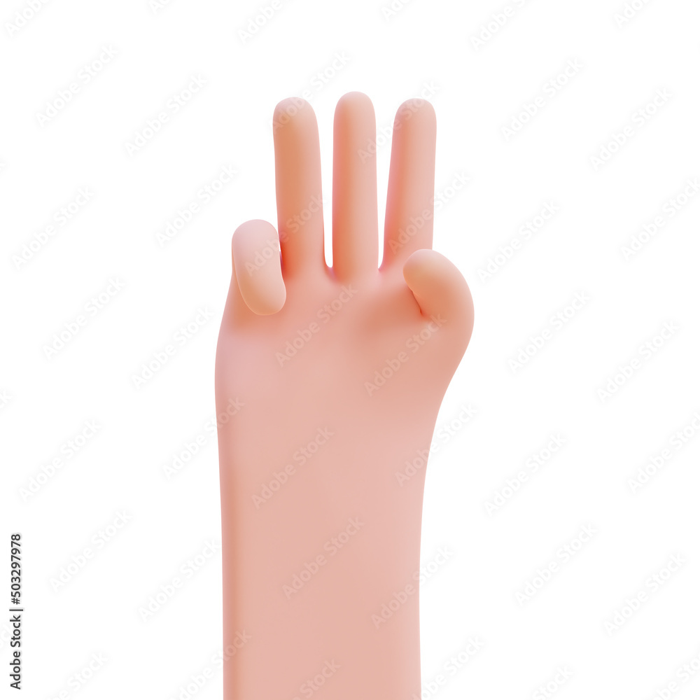 Cartoon hands. Hands raised to count fingers. 3d render illustration with Clipping path. Cartoon hands. Hands raised to count fingers. 3d render illustration with Clipping path.