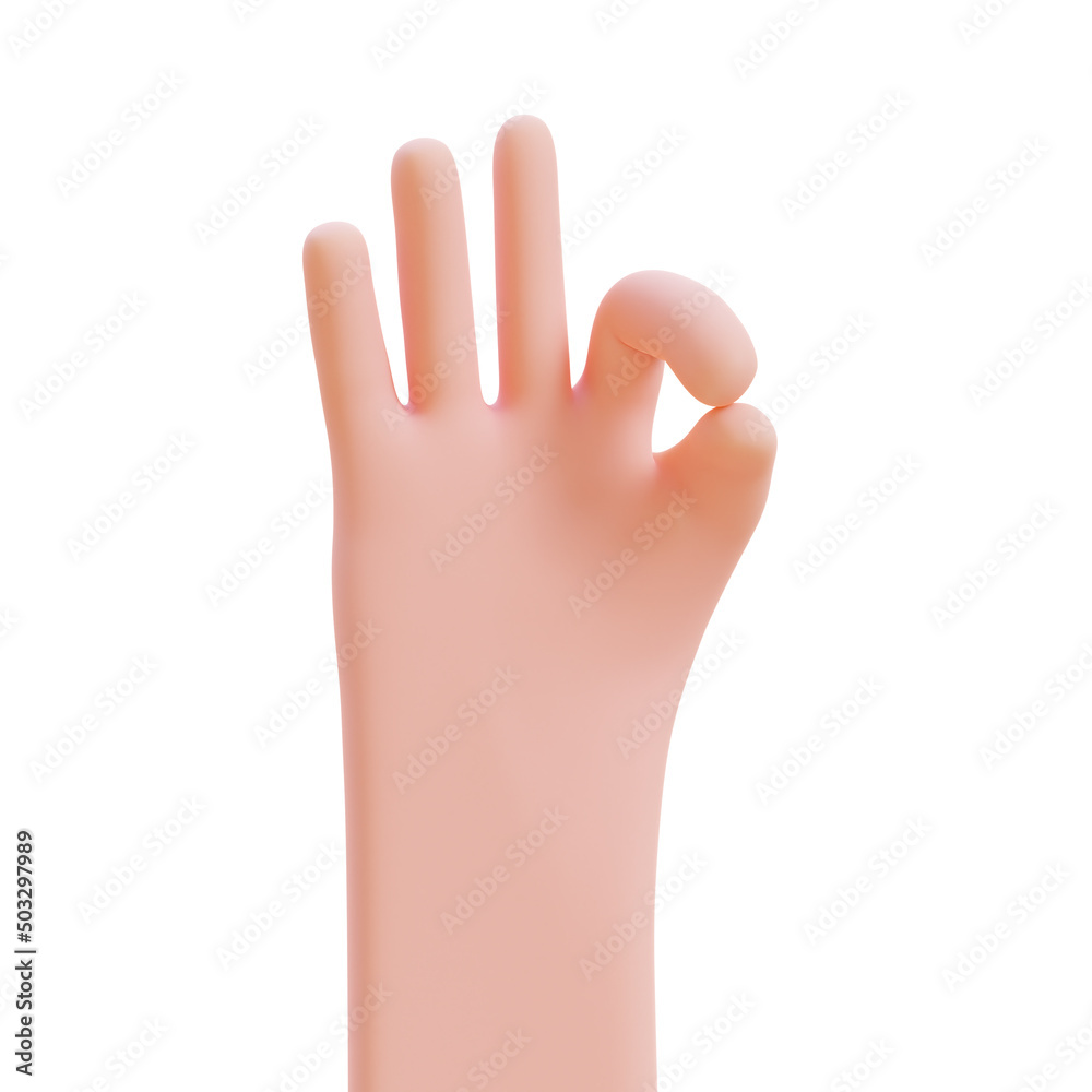 Fototapeta premium Cartoon hands. Hands raised to count fingers. 3d render illustration with Clipping path.
