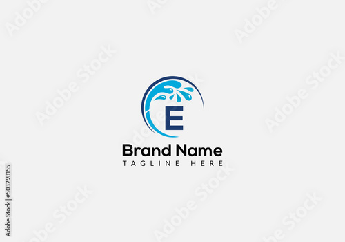 Maid Cleaning Logo On Letter E. Clean House Sign, Fresh Clean Logo Cleaning Brush and Water Drop Concept Template