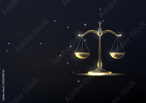 Abstract gold scales, justice, law, judgement concept. Vector illustration. 