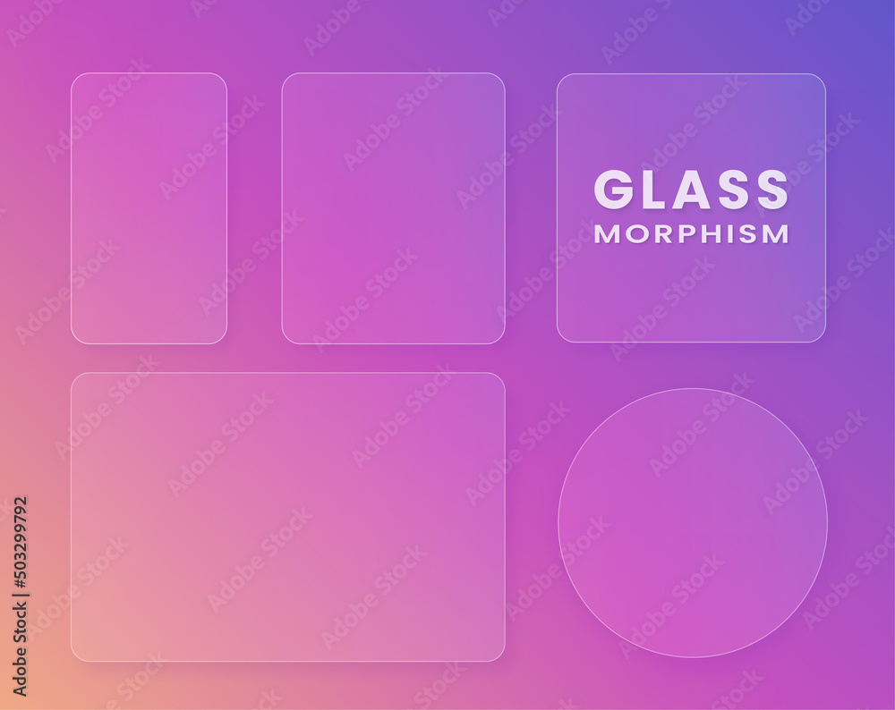 Set of transparent frames in glass morphism style. Place for your texts and images. Set of transparent frames in glass morphism style. Place for your texts and images.