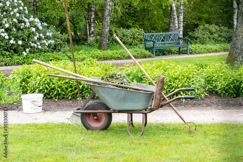 wheelbarrow in a garden