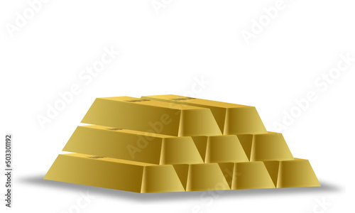 Stacked gold bars on a white background.