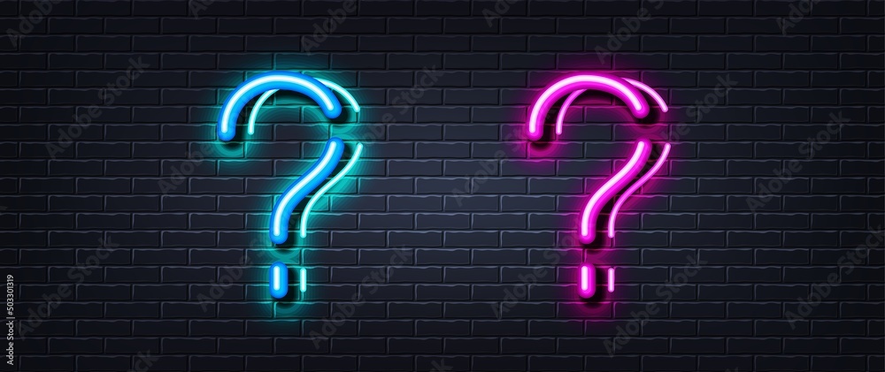 Question mark icon. Neon light line effect. Faq line typography ...