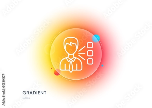 Third party line icon. Gradient blur button with glassmorphism. Team leader sign. Business conversation symbol. Transparent glass design. Third party line icon. Vector