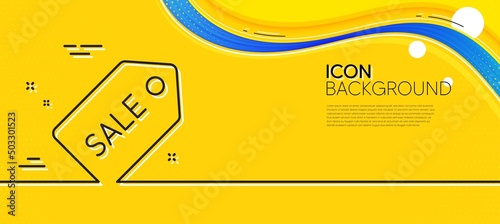 Shopping tag line icon. Abstract yellow background. Sale Special offer sign. Coupon symbol. Minimal sale ticket line icon. Wave banner concept. Vector