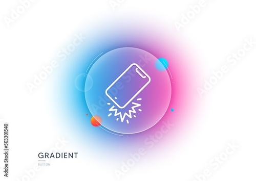 Smartphone falling line icon. Gradient blur button with glassmorphism. Phone crash sign. Mobile device fall symbol. Transparent glass design. Smartphone broken line icon. Vector