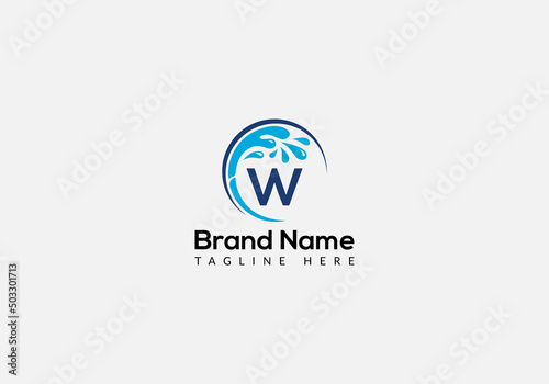 Maid Cleaning Logo On Letter W. Clean House Sign, Fresh Clean Logo Cleaning Brush and Water Drop Concept Template