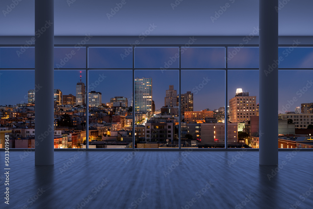 Empty room Interior Skyscrapers View Cityscape. Downtown San Francisco ...