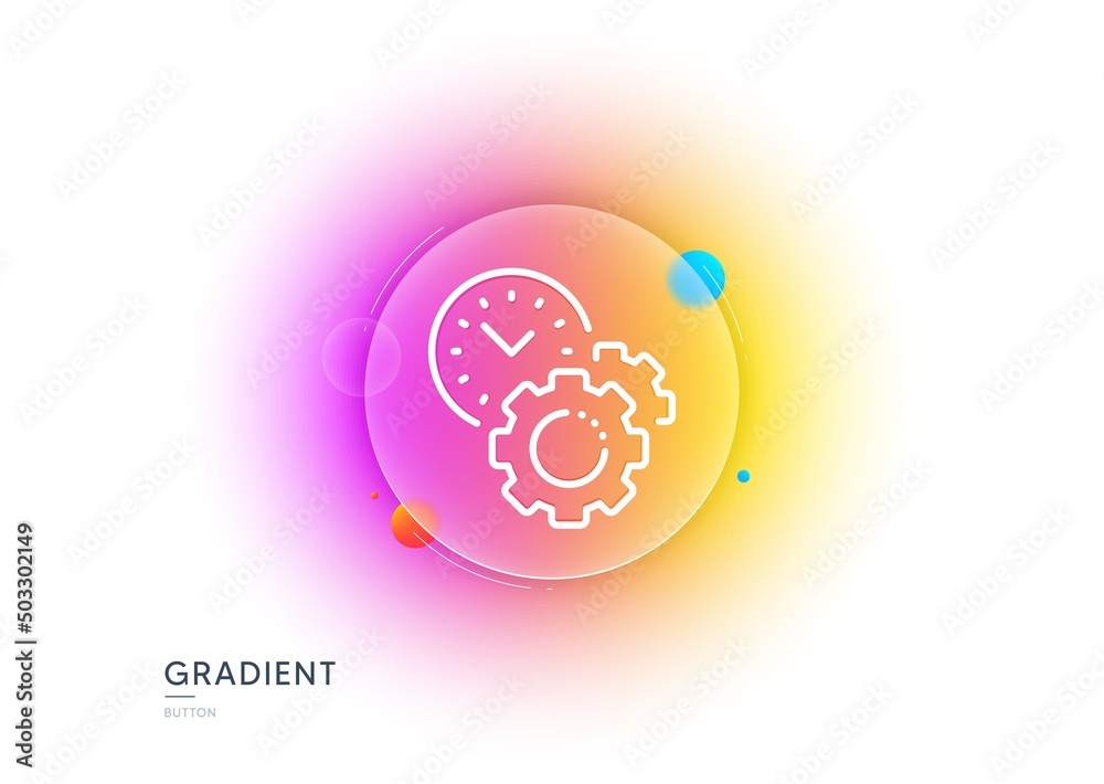Time management line icon. Gradient blur button with glassmorphism. Clock sign. Gear symbol. Transparent glass design. Time management line icon. Vector Time management line icon. Gradient blur button with glassmorphism. Clock sign. Gear symbol. Transparent glass design. Time management line icon. Vector