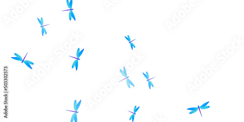 Exotic cyan blue dragonfly flat vector illustration. Spring cute insects. Decorative dragonfly flat children background. Gentle wings damselflies patten. Tropical beings