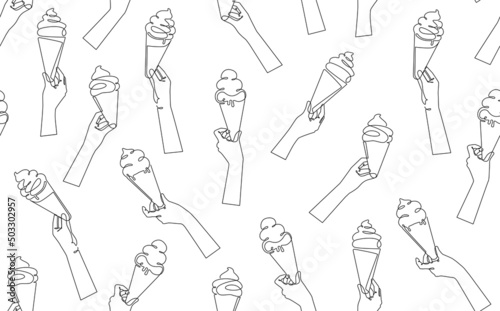 Ice cream cone seamless pattern on white background. Vector illustration.
