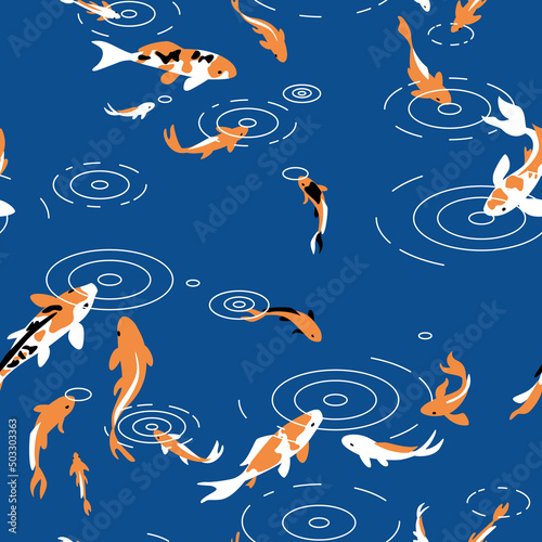 Seamless pattern with a koi fish pond