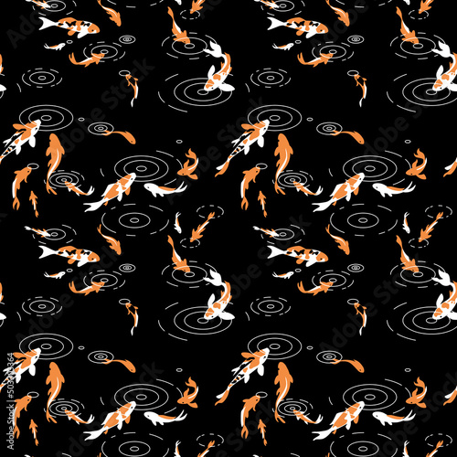 Seamless pattern with a koi fish pond