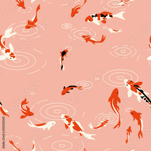 Seamless pattern with a koi fish pond