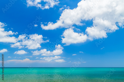 beautiful white cloudy and blue  sky and sea on summer in phuket  Thailand.