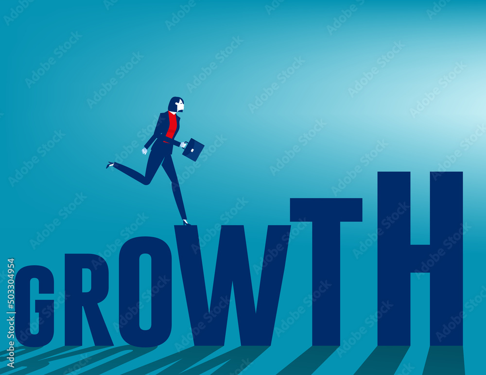 Businesswoman run on growth abstract background. Business growth concept